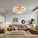 Candelabru Cristal Fiamma, 6x E14, Diametru 45cm, Auriu, Metal si Cristal