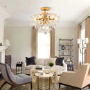 Candelabru Cristal Fiamma, 6x E14, Diametru 45cm, Auriu, Metal si Cristal