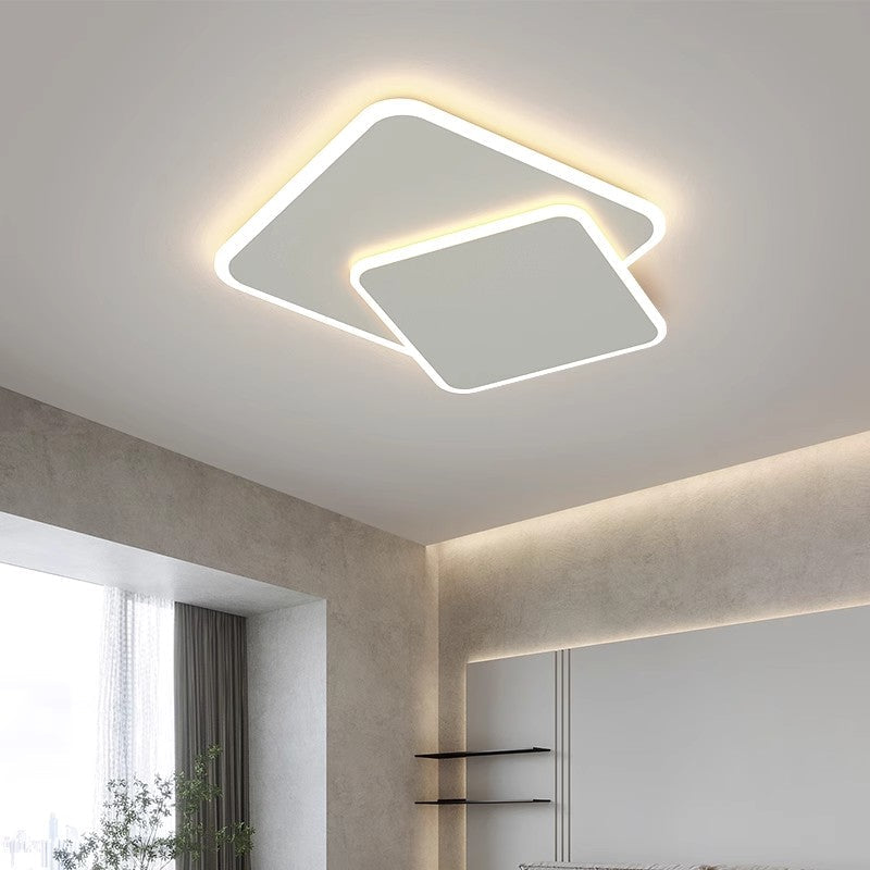 Lustra LED cu telecomanda  FUTURA LUMINA 98W, 2 Patrate, lumina Rece/Calda/Neutra, Dimabila, Alb