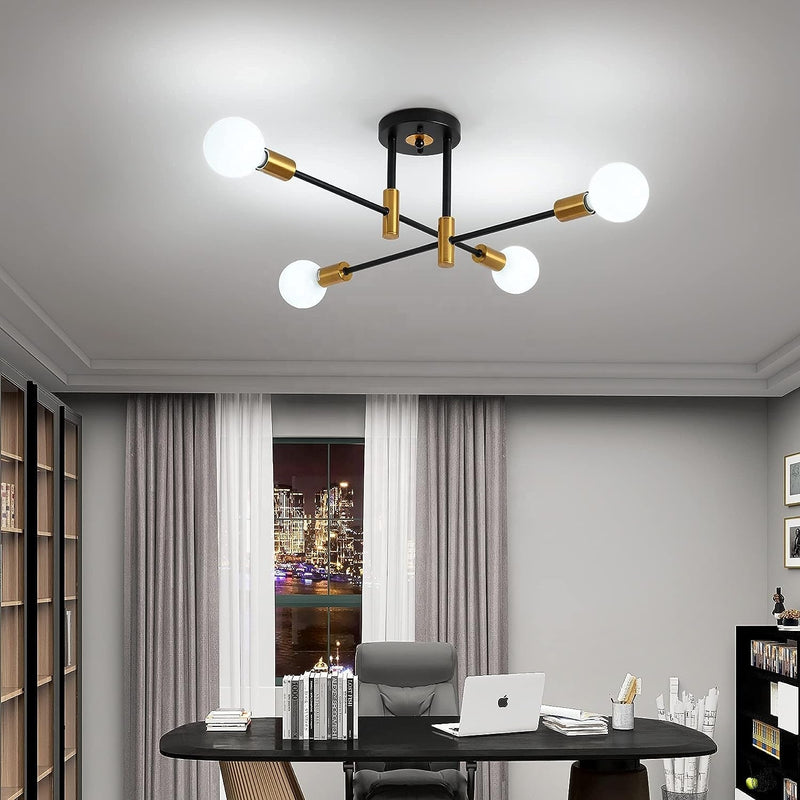 Lustra Modernist Gentile, 4x E27, Negru și Auriu, Design Modern