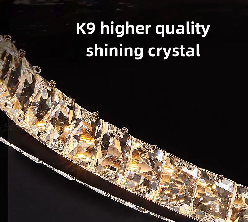 Lustra LED suspendata cu telecomanda si cristal 36W, 2 Cercuri, lumina Rece/Calda/Neutra, Dimabila, Crom Lucios, Inaltime Reglabila