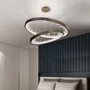 Lustra LED suspendata cu telecomanda, Cristale K9, 73W, 2 Cerc, 60 cm, lumina Rece/Calda/Neutra, Dimabila, Negru, Inaltime Reglabila