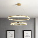 Lustra LED suspendata cu telecomanda  CHRISTINE, 41W, 2 Cercuri, lumina Rece/Calda/Neutra, Dimabila, Auriu Lucios, Inaltime Reglabila