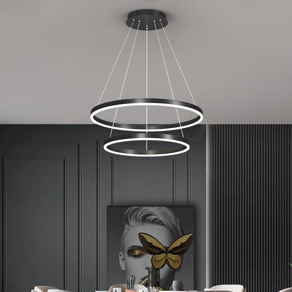 Lustra LED suspendata cu telecomanda CASIANA 69W, 2 Cercuri, lumina Rece/Calda/Neutra, Dimabila, Negru, Inaltime Reglabila