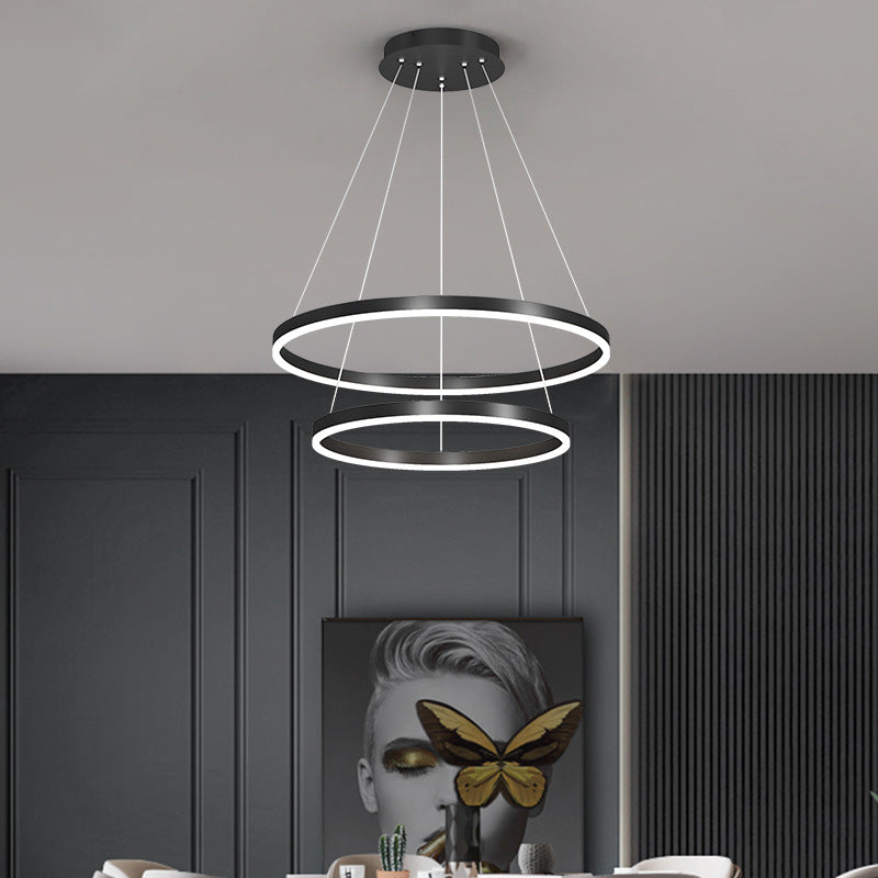 Lustra LED suspendata cu telecomanda CASIANA 69W, 2 Cercuri, lumina Rece/Calda/Neutra, Dimabila, Negru, Inaltime Reglabila