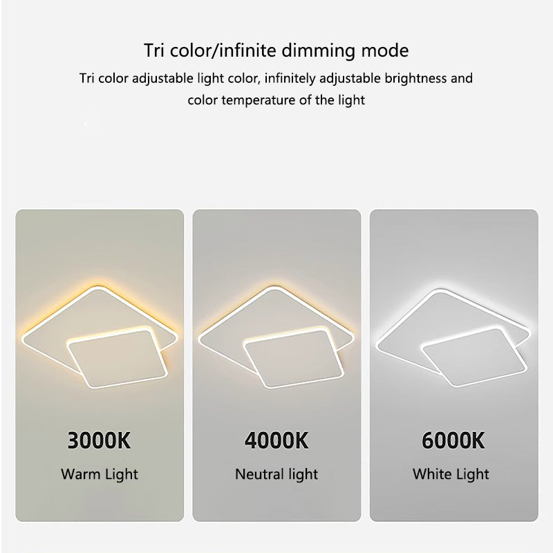 Lustra LED cu telecomanda  FUTURA LUMINA 98W, 2 Patrate, lumina Rece/Calda/Neutra, Dimabila, Alb
