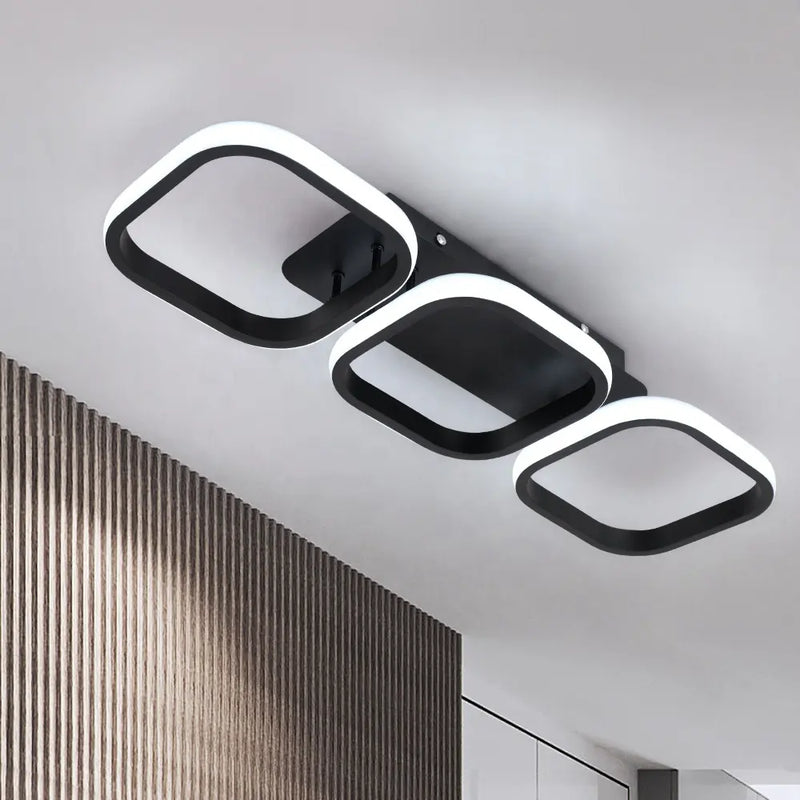 Lustra LED VERTEX 34W, 3 Patrate, Liniara, lumina Rece/Calda/Neutra, Neagra