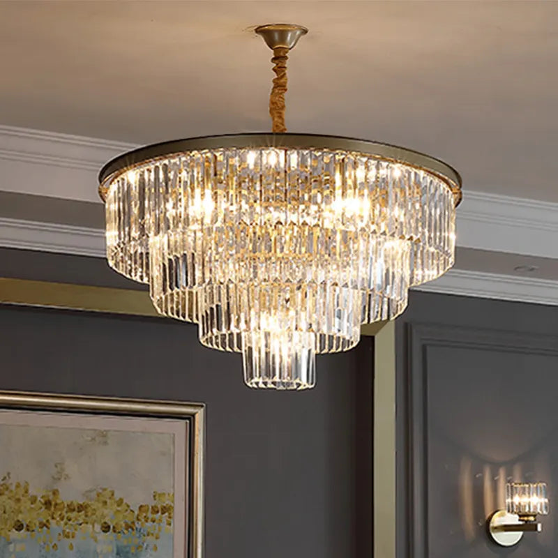 Candelabru Cristal CHAMBORD Nobile 5xE14, Diametru 38cm, Auriu Mat, Inaltime Reglabila