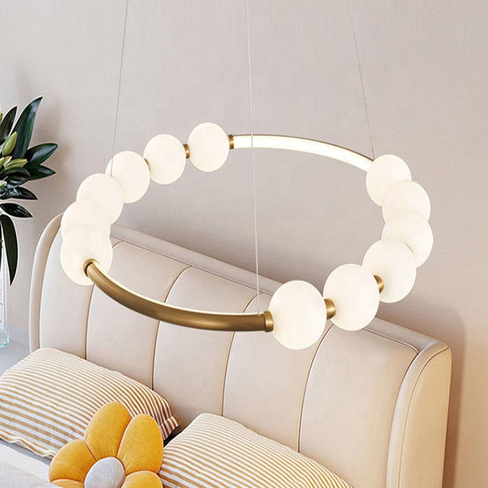 Lustră Suspendată LED Acril Nova 57W cu Telecomandă, Dimabilă, 3000K/4000K/6000K, Auriu, Metal și Acril