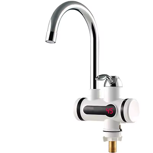 Robinet Electric cu Incalzire Instantanee a Apei, Afisaj Temperatura LED, Orizontal cu Montaj pe Chiuveta/Cada, Putere 3000 W, Apa Calda 30°C-60°C, Alb, Z007XDT