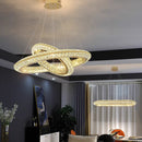 Lustra LED cu Telecomanda, LLC132/300+500GD, Cristal si Metal, 48W, 2 Cerc, Dimabila, Inaltime Reglabila, Lumina Rece/Calda/Neutra, Iluminat Luxos