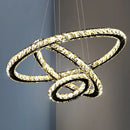 Lustra LED suspendata cu telecomanda si cristal PRISM LUMINIS 78W, 3 Cercuri, lumina Rece/Calda/Neutra, Dimabila, Argintiu, Inaltime Reglabila