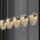 Lustra LED cu Telecomanda, LLC132/900X300GD, Cristal si Metal, 80W, 1 Cerc, Dimabila, Inaltime Reglabila, Lumina Rece/Calda/Neutra, Iluminat Luxos