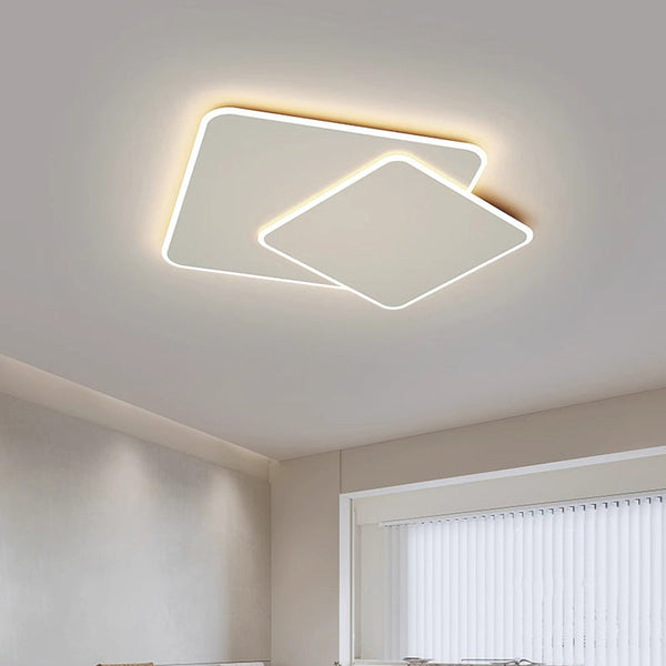Lustra LED cu telecomanda  FUTURA LUMINA 98W, 2 Patrate, lumina Rece/Calda/Neutra, Dimabila, Alb
