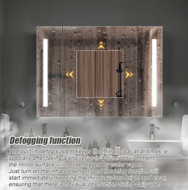 Oglinda LED cu Dulap AXEN 100x70 cm Alb – Banda Verticala si Senzor Touch