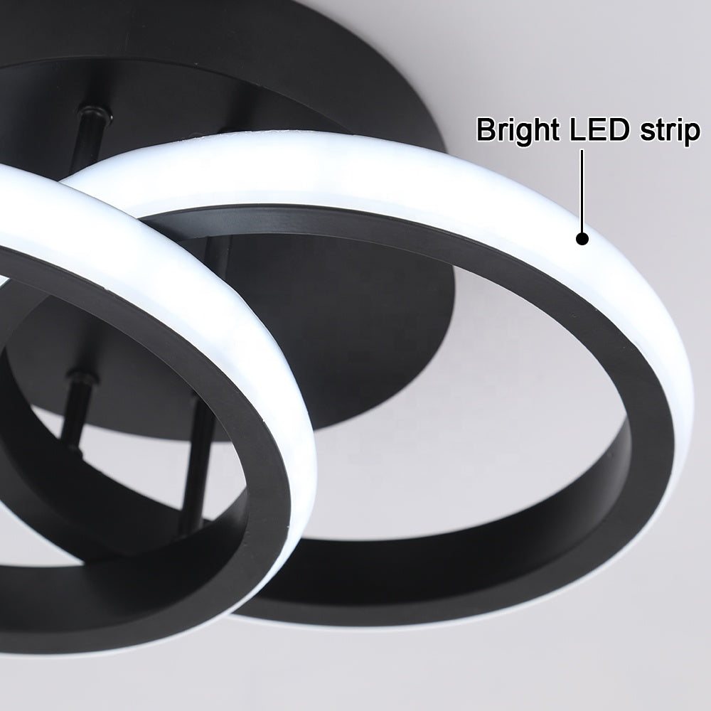 Lustra LED VERTEX CIRCULA 21W, 2 Cercuri, Rame Metalice, lLumina Rece/Calda/Neutra 3000K/4000K/6000K, Negru, Metal