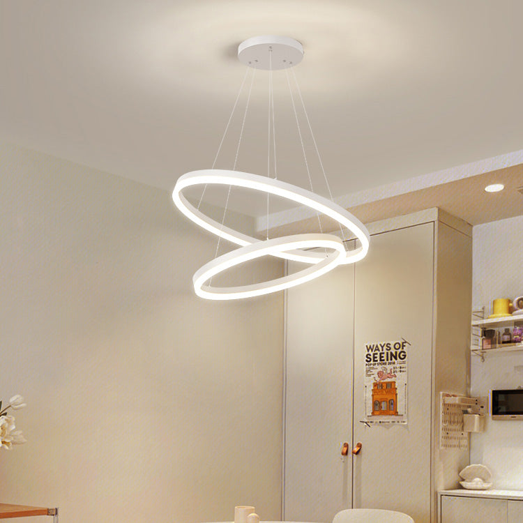 Lustra LED suspendata cu telecomanda CASIANA 69W, 2 Cercuri, lumina Rece/Calda/Neutra, Dimabila, Alb, Inaltime Reglabila