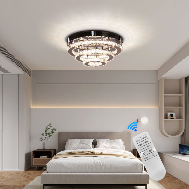 Lustra LED Cristal LLC151/500CH, 64W, 3 Elemente, lumina Rece/Calda/Neutra, Dimabila, Crom Lucios