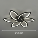 Lustra LED cu telecomanda si cristal FLORA  82W, 6 Petale, lumina Rece/Calda/Neutra, Dimabila, Negru