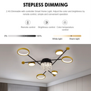 Lustra LED cu telecomanda si cristal GUIDA 38W, 6 Elemente, lumina Rece/Calda/Neutra, Dimabila, Negru Auriu