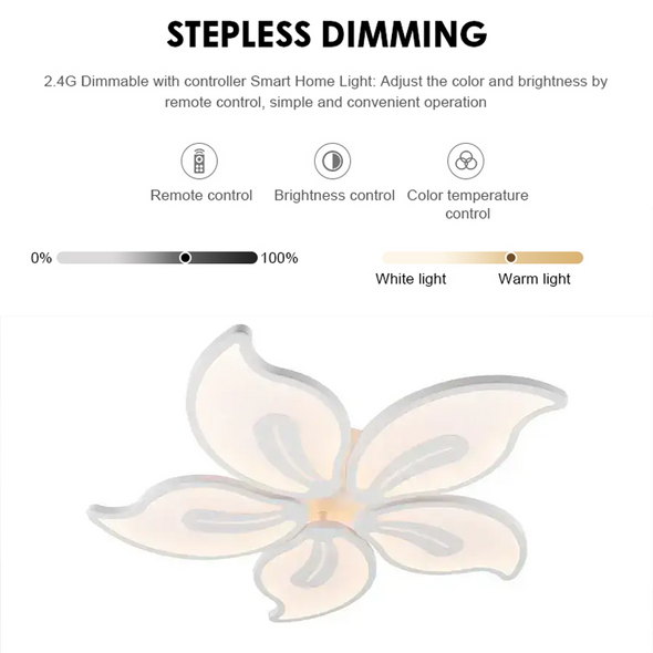 Lustra LED cu telecomanda JASMINE 66W, 5 Petale, lumina Rece/Calda/Neutra, Dimabila, Alb