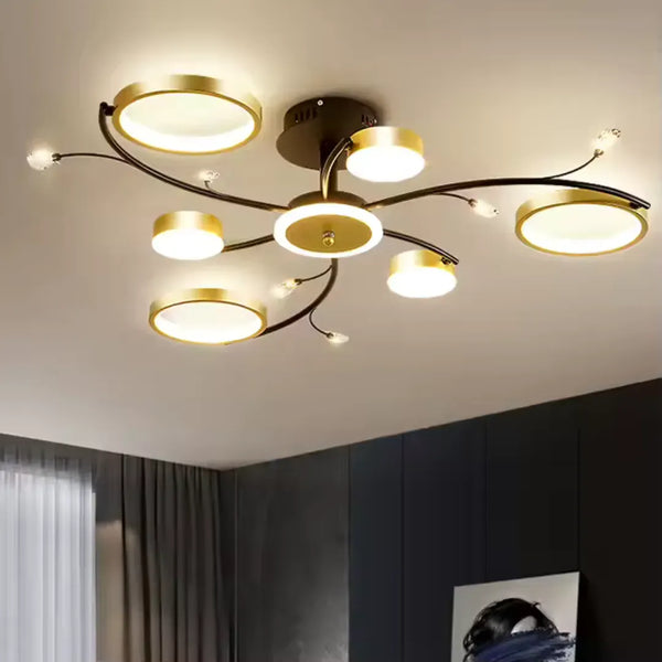 Lustra LED cu Telecomnda KARINA, 31W, 6 Elemente, Lumina Calda/Rece/Neutra, Dimabila, Auriu