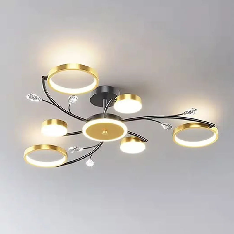 Lustra LED cu Telecomnda KARINA, 61W, 6 Elemente, Lumina Calda/Rece/Neutra, Dimabila, Auriu