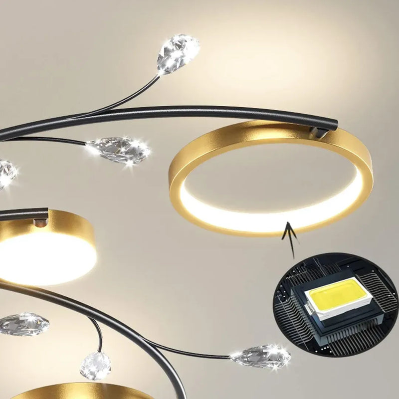 Lustra LED cu Telecomnda KARINA, 61W, 6 Elemente, Lumina Calda/Rece/Neutra, Dimabila, Auriu