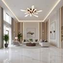 Lustra LED CHARM Magno cu telecomanda si cristal, 68W, Ø59cm, 5 Surse, Lumina Rece/Calda/Neutra, Dimabila, Auriu