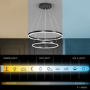Lustra LED suspendata cu telecomanda CASIANA 40W, 2 Cercuri, lumina Rece/Calda/Neutra, Dimabila, Negru, Inaltime Reglabila