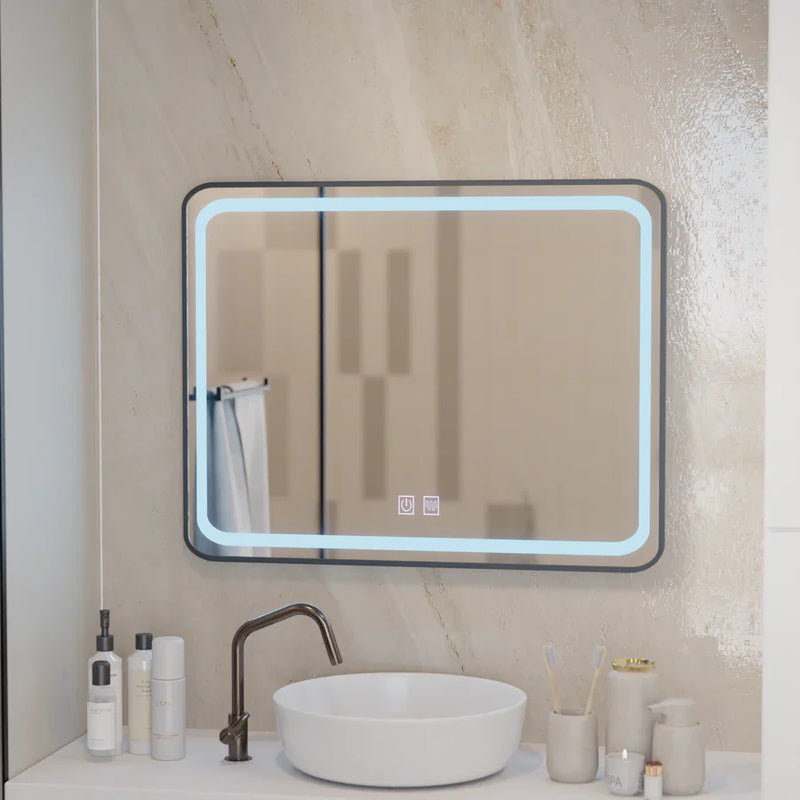 Oglinda LED Rectangulara 90x75cm Edge LUMINOUS Touch Sistem Dezaburire, Rama Neagra