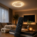 Lustra LED cu telecomanda SOLARA 51W, 2 Cercuri, lumina Rece/Calda/Neutra, Dimabila, Auriu Alb