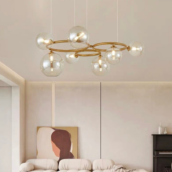 Lustra cu Abajur Rotund ,ORBITA Luce , 7xG9, Auriu, Metal , Inaltime Reglabila