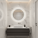 Oglinda LED Rotunda Nexos, 60cm, 24W, Lumina Calda/ Rece/ Neutra, Senzor, Sistem Dezaburire, Ceas, Dimabila
