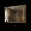 Oglinda LED SLUPSK, 100x70cm, Gri, Comutator rotativ inteligent cu afișaj RGB, CCT reglabil 3000K–6000K, Metal, Functii Ceas