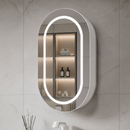 Oglinda LED cu Dulap, Ovala, 50x80cm, Dezaburire, Lumina Rece/Calda/Neutra, Rama Alba, Spatiu de Depozitare