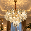 Candelabru Cristal VETRA Regalis 17xE14, D80 cm, Auriu, Inaltime Reglabila, Metal si Cristal