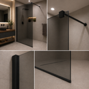 Paravan duș Walk-In 90x195cm, Sticlă Gri securizată 8 mm, Profil metalic rezistent, Negru