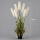 Plantă decorativă în ghiveci, 7 fire, 220cm, Stuf Artificial, Material Textil si Plastic, Verde si Alb