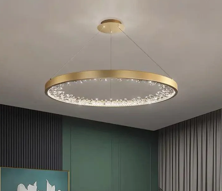 Lustra LED suspendata cu telecomanda, 44W, 1 Cerc, 40cm, lumina Rece/Calda/Neutra, Dimabila, Auriu, Inaltime Reglabila