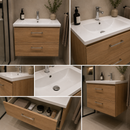 Set Mobilier CELO pentru Baie, Dulap Lavoar, 2 Sertare, Alb si Maro
