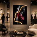 Tablou Sticla cu iluminare LED Silueta in Rosu, 60 x 80 cm, 24W, Lumina Neutra, Aliaj de Aluminiu si MDF