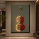 Tablou Sticla cu iluminare LED Violonul în Floare, 60 x 80 cm, 24W, Lumina Neutra, Aliaj de Aluminiu si MDF