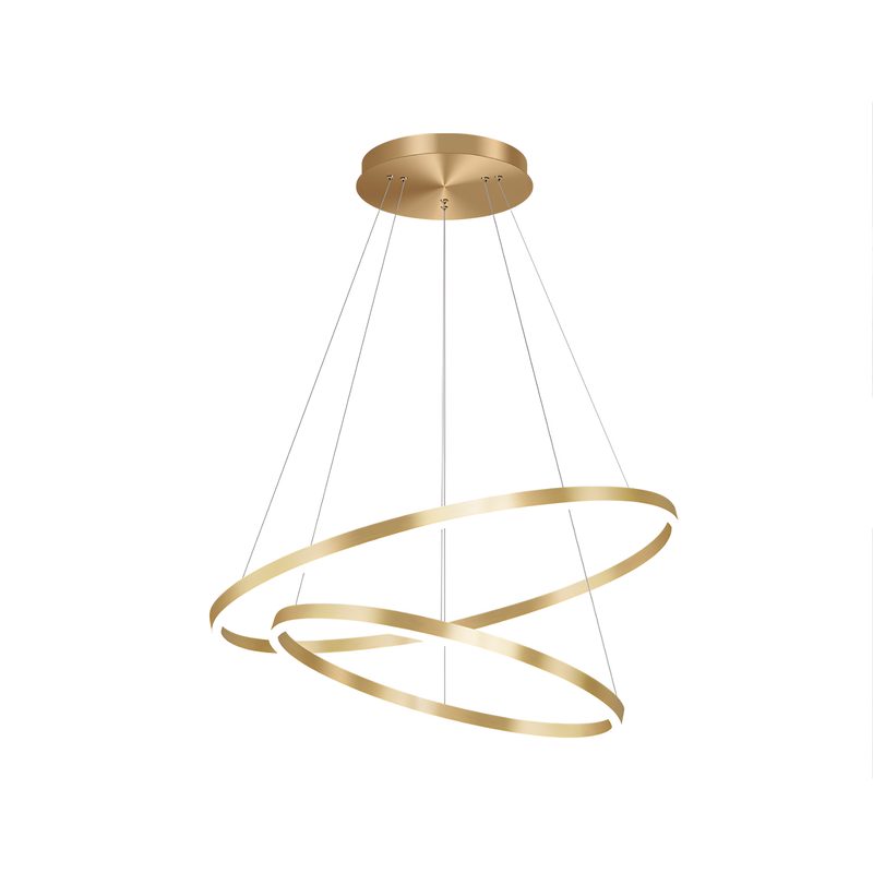 Lustra LED suspendata cu telecomanda  CHRISTINE, 69W, 2 Cercuri, lumina Rece/Calda/Neutra, Dimabila, Auriu Lucios, Inaltime Reglabila
