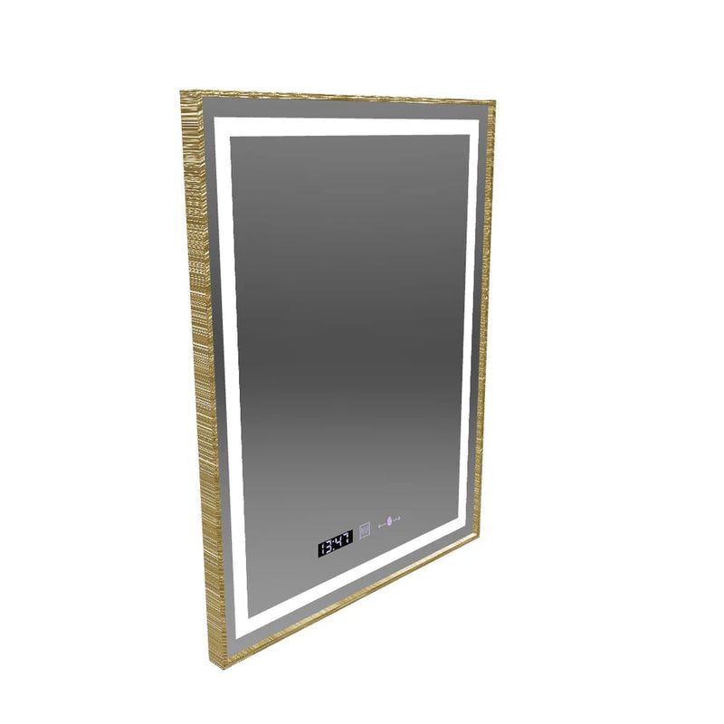 Oglinda LED Rectangulara, 60x80cm, Verite Royale Gold MotionGlow Marcello, Sistem Dezaburire, Ceas & Termometru, Dimabila