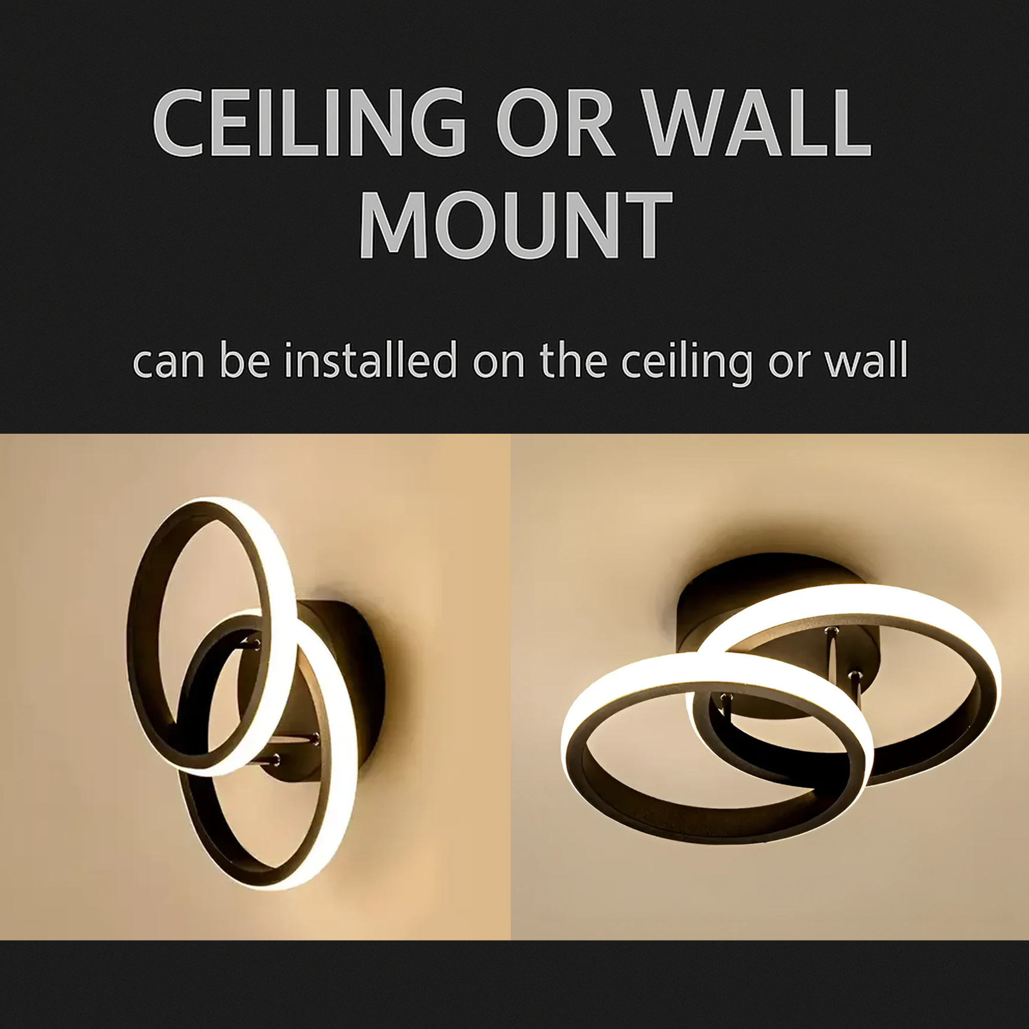 Lustra LED VERTEX CIRCULA 21W, 2 Cercuri, Rame Metalice, lLumina Rece/Calda/Neutra 3000K/4000K/6000K, Negru, Metal