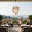 Candelabru Cristal VELVET Petito, 3xE14, D30 cm, Auriu, Inaltime Reglabila, Metal si Cristal