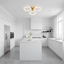 Lustra LED RENATO Nobile cu telecomanda si cristal,  39W, 3 Patrate, Lumina Rece/Calda/Neutra, Dimabila, Auriu