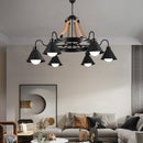 Lustra Vintage cu Franghie LV591/9BK, 9xE27 Lemn Inchis