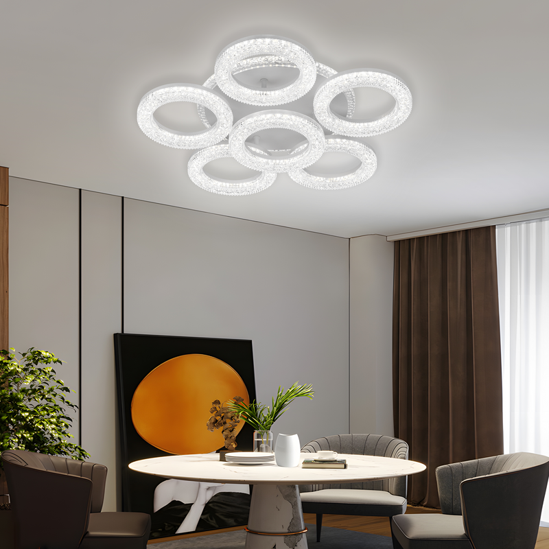 Lustră LED Freja cu Telecomandă, 90W, 3000K/4000K/6000K, Dimabil, Alb, Cristale